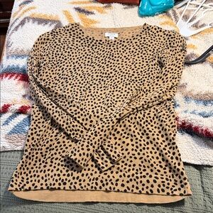 J. Crew Camel Crewneck Sweater with Black Spot Print